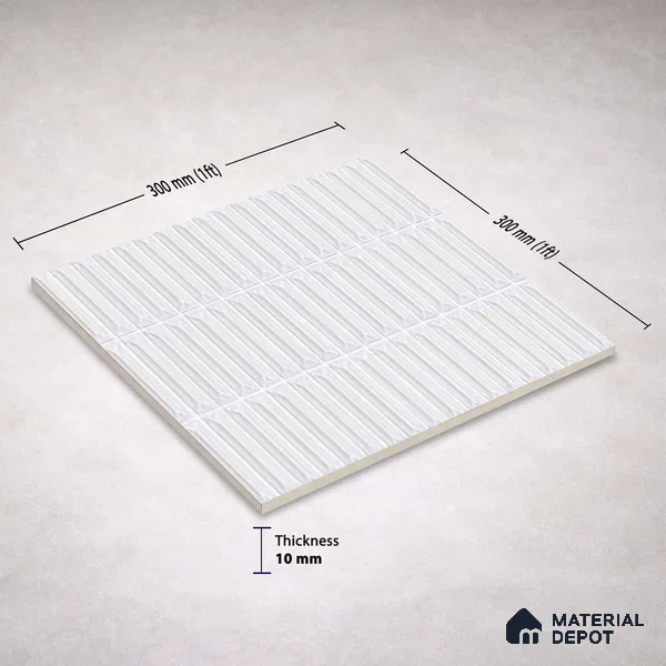 Faux Kitkat Subway Wall Tile TL 11306 Prism Arrow 1 ft x 1 ft Ceramic Glossy Finish Tile - 10 mm | Suitable For Bathroom, Dining Area, Kitchen Backsplash