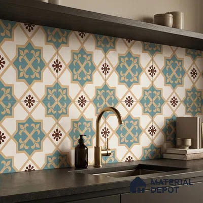 Moroccan Wall & Floor Tile TL 11107 Riviera Petal 1 ft x 1 ft Ceramic Matte Finish Tile - 10 mm | Suitable For Kitchen, Bathroom, Balcony