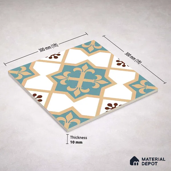 Moroccan Wall & Floor Tile TL 11107 Riviera Petal 1 ft x 1 ft Ceramic Matte Finish Tile - 10 mm | Suitable For Kitchen, Bathroom, Balcony