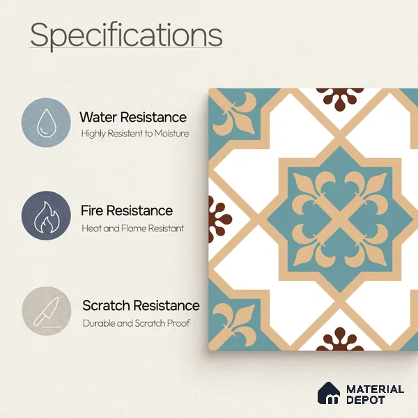 Moroccan Wall & Floor Tile TL 11107 Riviera Petal 1 ft x 1 ft Ceramic Matte Finish Tile - 10 mm | Suitable For Kitchen, Bathroom, Balcony