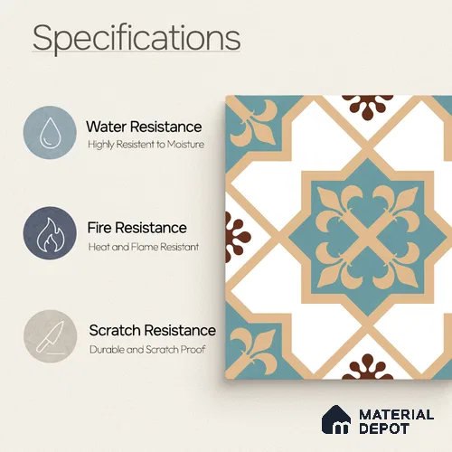 Moroccan Wall & Floor Tile TL 11107 Riviera Petal 1 ft x 1 ft Ceramic Matte Finish Tile - 10 mm | Suitable For Kitchen, Bathroom, Balcony