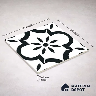 Moroccan Monochrome Wall & Floor Tile TL 11141 Noir Petal 1 ft x 1 ft Ceramic Matte Finish Tile - 10 mm | Suitable For Kitchen, Bathroom, Balcony