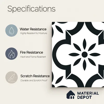 Moroccan Monochrome Wall & Floor Tile TL 11141 Noir Petal 1 ft x 1 ft Ceramic Matte Finish Tile - 10 mm | Suitable For Kitchen, Bathroom, Balcony