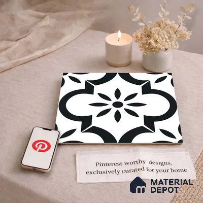 Moroccan Monochrome Wall & Floor Tile TL 11141 Noir Petal 1 ft x 1 ft Ceramic Matte Finish Tile - 10 mm | Suitable For Kitchen, Bathroom, Balcony