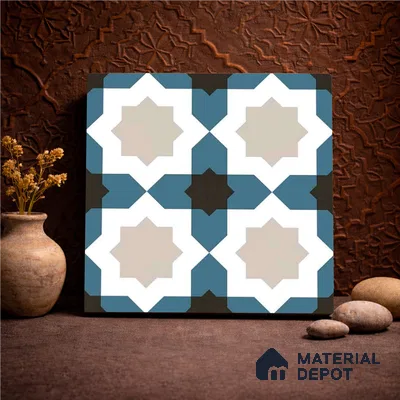 Moroccan Wall & Floor Tile TL 11113 Azure Star Mosaic 1 ft x 1 ft Ceramic Matte Finish Tile - 10 mm | Suitable For Kitchen, Bathroom, Balcony