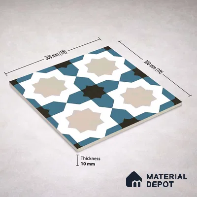 Moroccan Wall & Floor Tile TL 11113 Azure Star Mosaic 1 ft x 1 ft Ceramic Matte Finish Tile - 10 mm | Suitable For Kitchen, Bathroom, Balcony