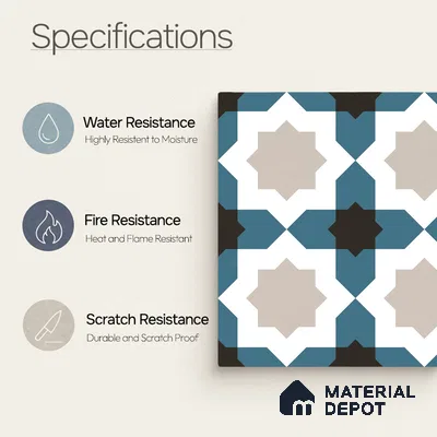 Moroccan Wall & Floor Tile TL 11113 Azure Star Mosaic 1 ft x 1 ft Ceramic Matte Finish Tile - 10 mm | Suitable For Kitchen, Bathroom, Balcony