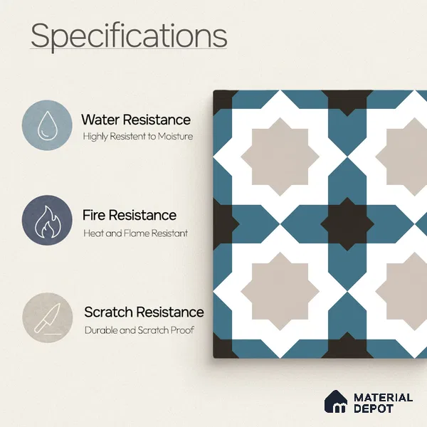 Moroccan Wall & Floor Tile TL 11113 Azure Star Mosaic 1 ft x 1 ft Ceramic Matte Finish Tile - 10 mm | Suitable For Kitchen, Bathroom, Balcony