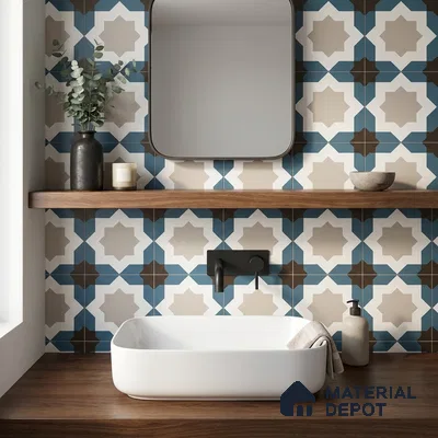 Moroccan Wall & Floor Tile TL 11113 Azure Star Mosaic 1 ft x 1 ft Ceramic Matte Finish Tile - 10 mm | Suitable For Kitchen, Bathroom, Balcony