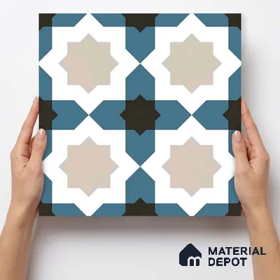Moroccan Wall & Floor Tile TL 11113 Azure Star Mosaic 1 ft x 1 ft Ceramic Matte Finish Tile - 10 mm | Suitable For Kitchen, Bathroom, Balcony