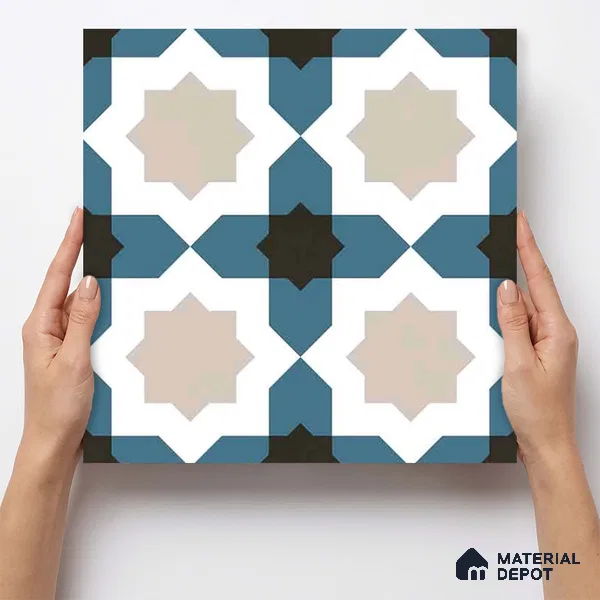 Moroccan Wall & Floor Tile TL 11113 Azure Star Mosaic 1 ft x 1 ft Ceramic Matte Finish Tile - 10 mm | Suitable For Kitchen, Bathroom, Balcony