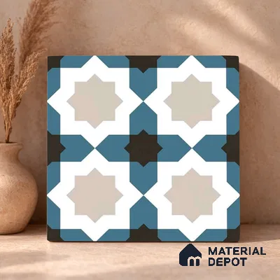 Moroccan Wall & Floor Tile TL 11113 Azure Star Mosaic 1 ft x 1 ft Ceramic Matte Finish Tile - 10 mm | Suitable For Kitchen, Bathroom, Balcony