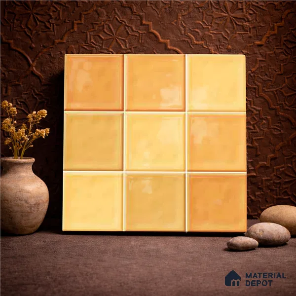 Faux Subway Wall Tile TL 11314 Amber Glow 1 ft x 1 ft Ceramic Glossy Finish Tile - 10 mm | Suitable For Bathroom, Dining Area, Kitchen Backsplash