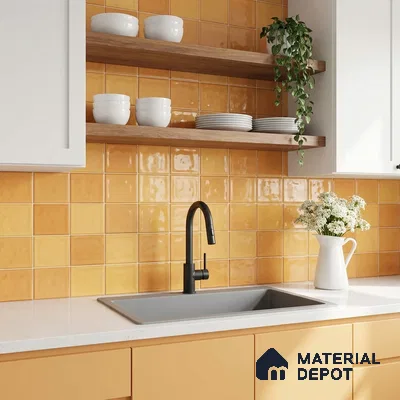 Faux Subway Wall Tile TL 11314 Amber Glow 1 ft x 1 ft Ceramic Glossy Finish Tile - 10 mm | Suitable For Bathroom, Dining Area, Kitchen Backsplash