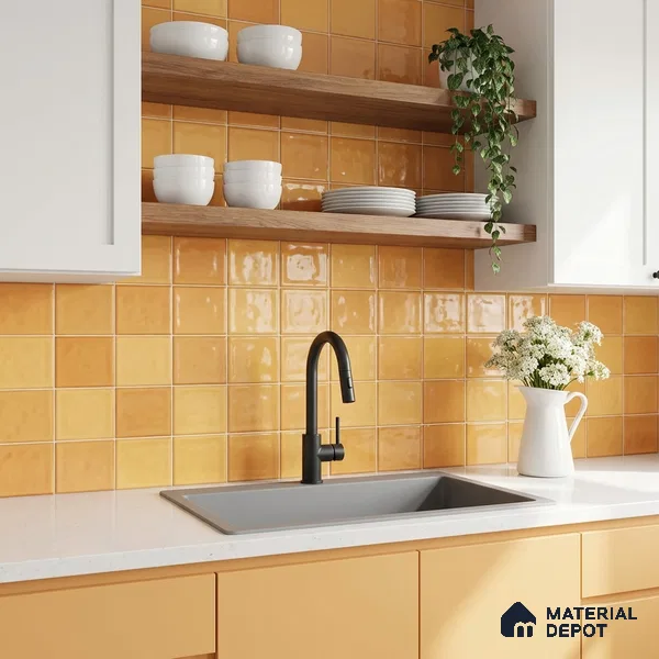 Faux Subway Wall Tile TL 11314 Amber Glow 1 ft x 1 ft Ceramic Glossy Finish Tile - 10 mm | Suitable For Bathroom, Dining Area, Kitchen Backsplash