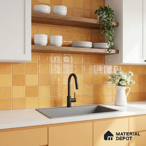 Faux Subway Wall Tile TL 11314 Amber Glow 1 ft x 1 ft Ceramic Glossy Finish Tile - 10 mm | Suitable For Bathroom, Balcony & Kitchen Backsplash