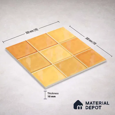 Faux Subway Wall Tile TL 11314 Amber Glow 1 ft x 1 ft Ceramic Glossy Finish Tile - 10 mm | Suitable For Bathroom, Dining Area, Kitchen Backsplash