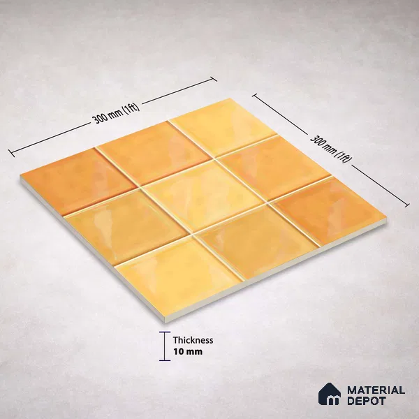 Faux Subway Wall Tile TL 11314 Amber Glow 1 ft x 1 ft Ceramic Glossy Finish Tile - 10 mm | Suitable For Bathroom, Dining Area, Kitchen Backsplash
