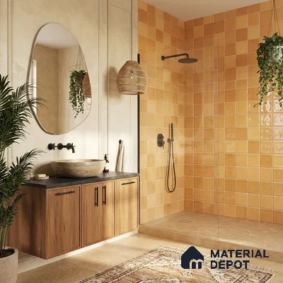 Faux Subway Wall Tile TL 11314 Amber Glow 1 ft x 1 ft Ceramic Glossy Finish Tile - 10 mm | Suitable For Bathroom, Dining Area, Kitchen Backsplash
