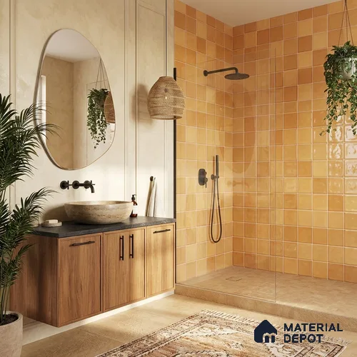 Faux Subway Wall Tile TL 11314 Amber Glow 1 ft x 1 ft Ceramic Glossy Finish Tile - 10 mm | Suitable For Bathroom, Balcony & Kitchen Backsplash