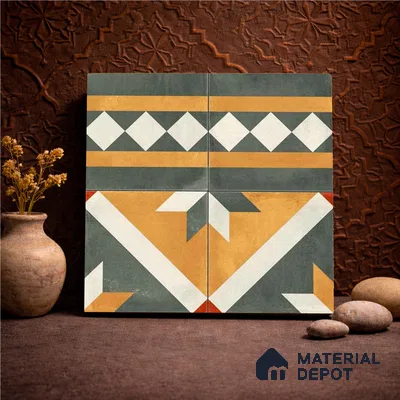 Moroccan Wall & Floor Border 1 Carpet Tile TL 11210 Olive Marigold Mosaic 1 ft x 1 ft Ceramic Matte Finish Tile - 10 mm | Suitable For Kitchen, Bathroom, Living Room