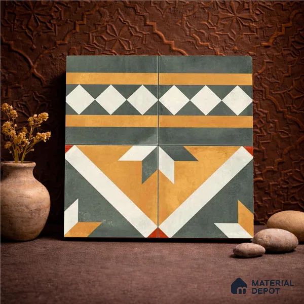 Moroccan Wall & Floor Border 1 Carpet Tile TL 11210 Olive Marigold Mosaic 1 ft x 1 ft Ceramic Matte Finish Tile - 10 mm | Suitable For Kitchen, Bathroom, Living Room