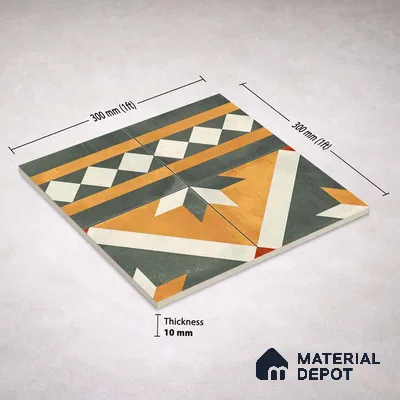 Moroccan Wall & Floor Border 1 Carpet Tile TL 11210 Olive Marigold Mosaic 1 ft x 1 ft Ceramic Matte Finish Tile - 10 mm | Suitable For Kitchen, Bathroom, Living Room