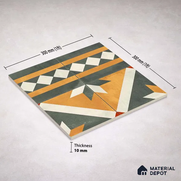 Moroccan Wall & Floor Border 1 Carpet Tile TL 11210 Olive Marigold Mosaic 1 ft x 1 ft Ceramic Matte Finish Tile - 10 mm | Suitable For Kitchen, Bathroom, Living Room