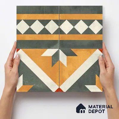 Moroccan Wall & Floor Border 1 Carpet Tile TL 11210 Olive Marigold Mosaic 1 ft x 1 ft Ceramic Matte Finish Tile - 10 mm | Suitable For Kitchen, Bathroom, Living Room