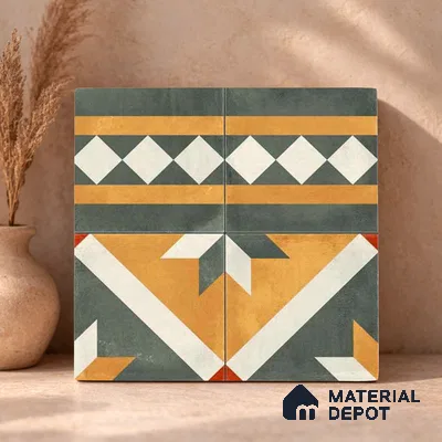 Moroccan Wall & Floor Border 1 Carpet Tile TL 11210 Olive Marigold Mosaic 1 ft x 1 ft Ceramic Matte Finish Tile - 10 mm | Suitable For Kitchen, Bathroom, Living Room