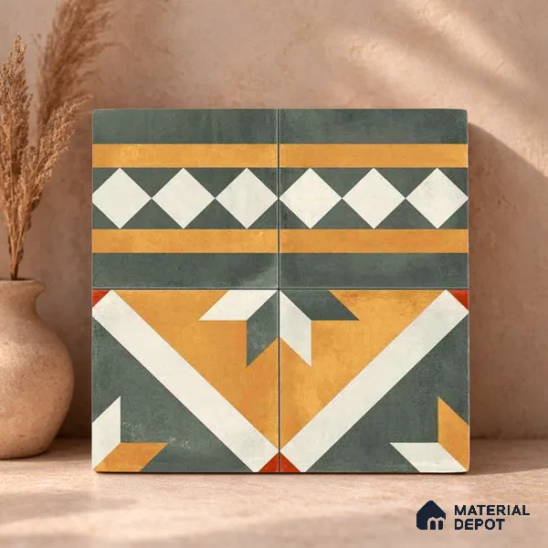 Moroccan Wall & Floor Border 1 Carpet Tile TL 11210 Olive Marigold Mosaic 1 ft x 1 ft Ceramic Matte Finish Tile - 10 mm | Suitable For Kitchen, Bathroom, Living Room