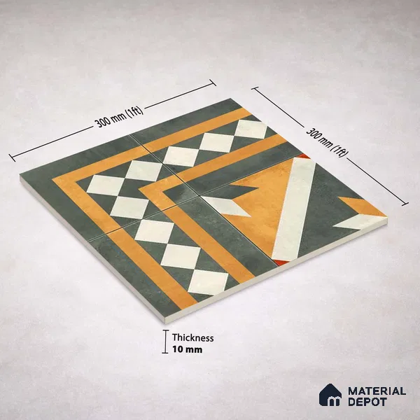 Moroccan Wall & Floor Corner 1 Carpet Tile TL 11212 Ivory Regent 1 ft x 1 ft Ceramic Matte Finish Tile - 10 mm | Suitable For Kitchen, Bathroom, Living Room