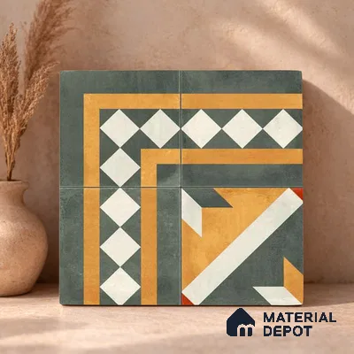 Moroccan Wall & Floor Corner 1 Carpet Tile TL 11212 Ivory Regent 1 ft x 1 ft Ceramic Matte Finish Tile - 10 mm | Suitable For Kitchen, Bathroom, Living Room