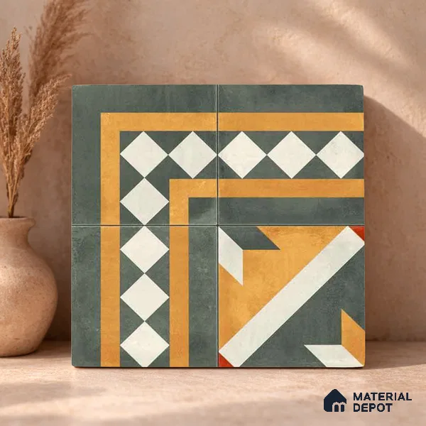 Moroccan Wall & Floor Corner 1 Carpet Tile TL 11212 Ivory Regent 1 ft x 1 ft Ceramic Matte Finish Tile - 10 mm | Suitable For Kitchen, Bathroom, Living Room