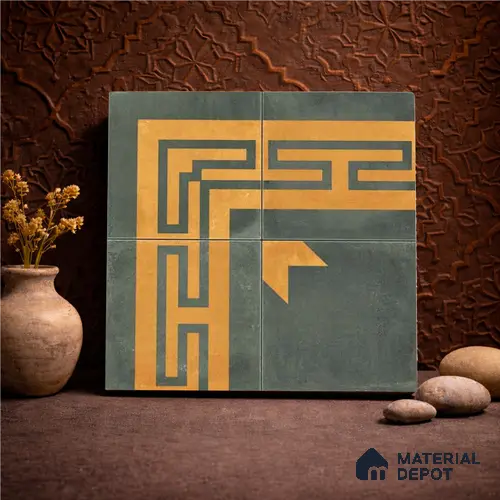 Moroccan Wall & Floor Corner 2 Carpet Tile TL 11213 Slate Meander 1 ft x 1 ft Ceramic Matte Finish Tile - 10 mm | Suitable For Bathroom, Balcony & Kitchen Backsplash