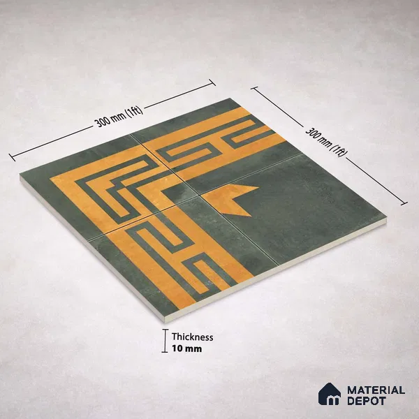 Moroccan Wall & Floor Corner 2 Carpet Tile TL 11213 Slate Meander 1 ft x 1 ft Ceramic Matte Finish Tile - 10 mm | Suitable For Kitchen, Bathroom, Living Room