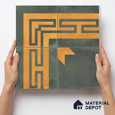 Moroccan Wall & Floor Corner 2 Carpet Tile TL 11213 Slate Meander 1 ft x 1 ft Ceramic Matte Finish Tile - 10 mm | Suitable For Kitchen, Bathroom, Living Room