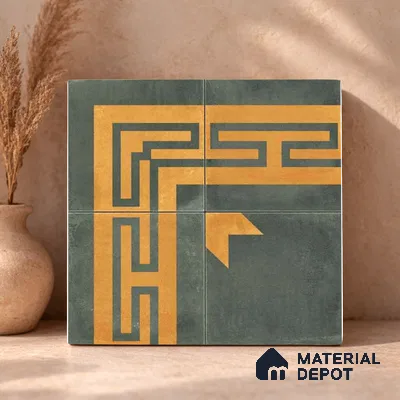 Moroccan Wall & Floor Corner 2 Carpet Tile TL 11213 Slate Meander 1 ft x 1 ft Ceramic Matte Finish Tile - 10 mm | Suitable For Kitchen, Bathroom, Living Room