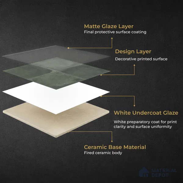 Plain Wall & Floor Center 1 Tile TL 11214 Verdant Shadow 1 ft x 1 ft Ceramic Matte Finish Tile - 10 mm | Suitable For Bathroom, Balcony & Kitchen Backsplash (Sample)