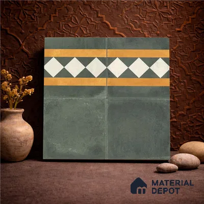 Moroccan Wall & Floor Border 3 Carpet Tile TL 11215 Olive Lattice 1 ft x 1 ft Ceramic Matte Finish Tile - 10 mm | Suitable For Kitchen, Bathroom, Living Room