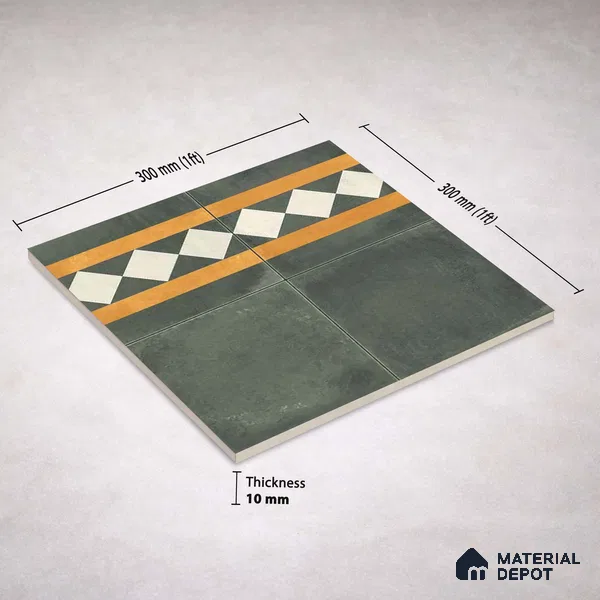 Moroccan Wall & Floor Border 3 Carpet Tile TL 11215 Olive Lattice 1 ft x 1 ft Ceramic Matte Finish Tile - 10 mm | Suitable For Kitchen, Bathroom, Living Room