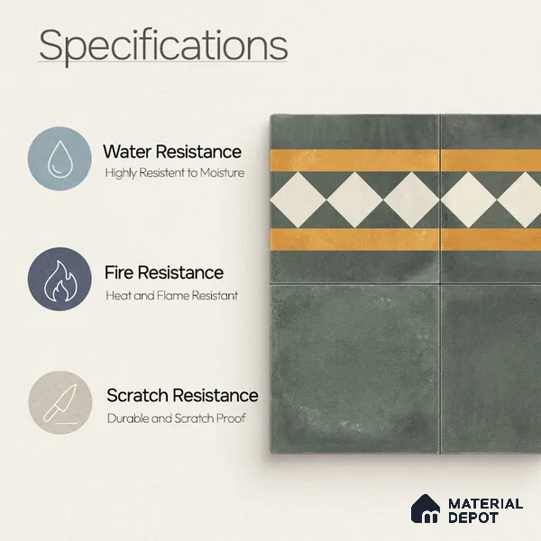 Moroccan Wall & Floor Border 3 Carpet Tile TL 11215 Olive Lattice 1 ft x 1 ft Ceramic Matte Finish Tile - 10 mm | Suitable For Kitchen, Bathroom, Living Room