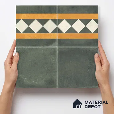 Moroccan Wall & Floor Border 3 Carpet Tile TL 11215 Olive Lattice 1 ft x 1 ft Ceramic Matte Finish Tile - 10 mm | Suitable For Kitchen, Bathroom, Living Room