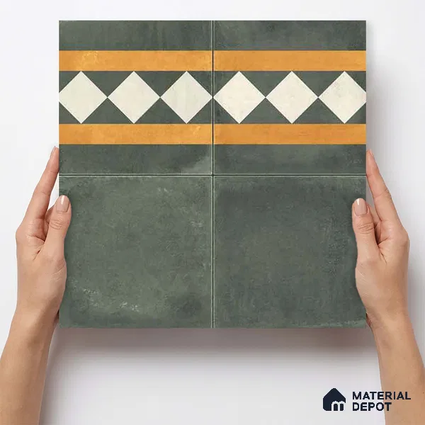 Moroccan Wall & Floor Border 3 Carpet Tile TL 11215 Olive Lattice 1 ft x 1 ft Ceramic Matte Finish Tile - 10 mm | Suitable For Kitchen, Bathroom, Living Room