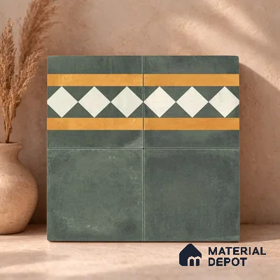 Moroccan Wall & Floor Border 3 Carpet Tile TL 11215 Olive Lattice 1 ft x 1 ft Ceramic Matte Finish Tile - 10 mm | Suitable For Kitchen, Bathroom, Living Room