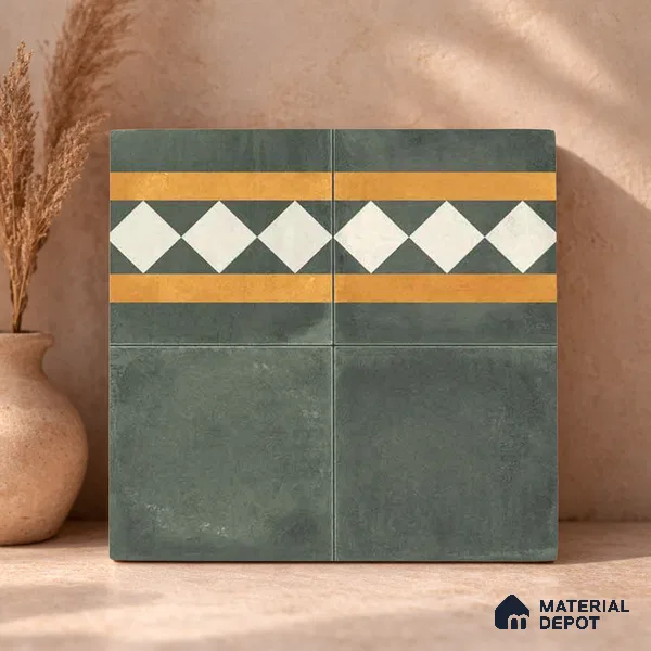 Moroccan Wall & Floor Border 3 Carpet Tile TL 11215 Olive Lattice 1 ft x 1 ft Ceramic Matte Finish Tile - 10 mm | Suitable For Kitchen, Bathroom, Living Room