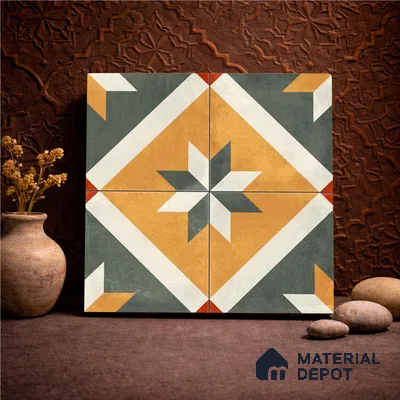 Moroccan Wall & Floor Center 2 Carpet Tile TL 11216 Saffron Star 1 ft x 1 ft Ceramic Matte Finish Tile - 10 mm | Suitable For Kitchen, Bathroom, Living Room