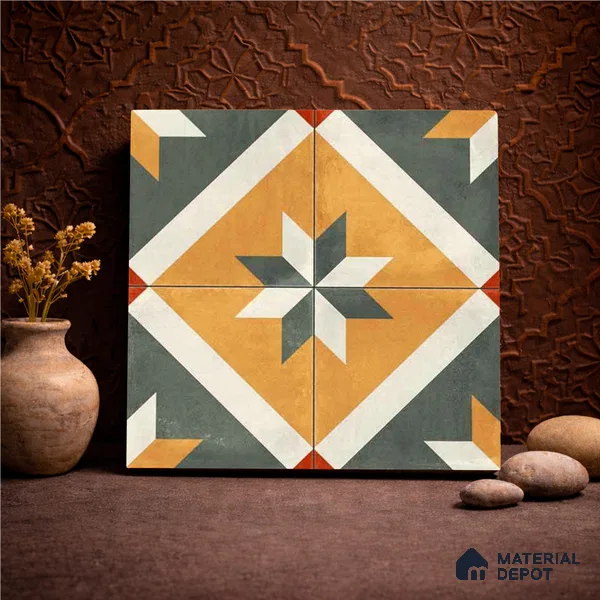 Moroccan Wall & Floor Center 2 Carpet Tile TL 11216 Saffron Star 1 ft x 1 ft Ceramic Matte Finish Tile - 10 mm | Suitable For Kitchen, Bathroom, Living Room