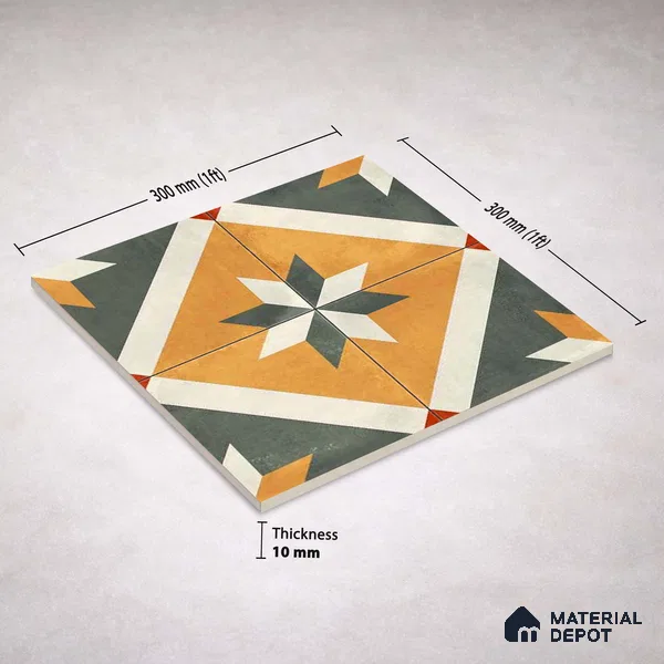 Moroccan Wall & Floor Center 2 Carpet Tile TL 11216 Saffron Star 1 ft x 1 ft Ceramic Matte Finish Tile - 10 mm | Suitable For Kitchen, Bathroom, Living Room