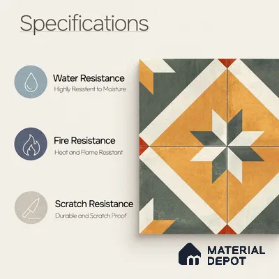 Moroccan Wall & Floor Center 2 Carpet Tile TL 11216 Saffron Star 1 ft x 1 ft Ceramic Matte Finish Tile - 10 mm | Suitable For Kitchen, Bathroom, Living Room